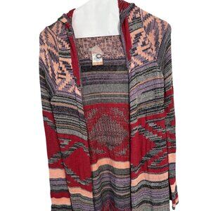 Mudd Aztec Print Women's Long Hooded Cardigan - Size Medium - NWT